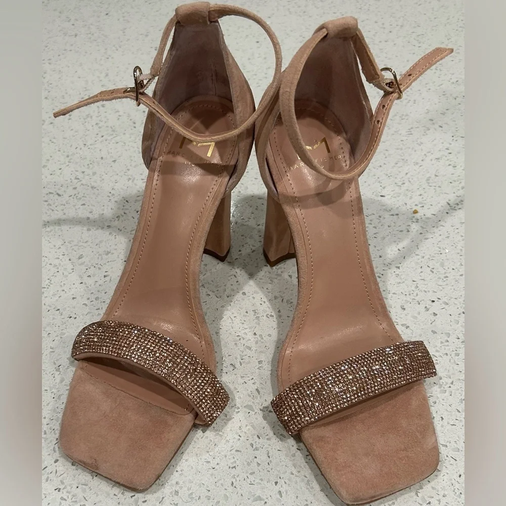 Mark fisher Angelo pink suede rhinestone women’s 4 inch heel sandal size 6.5 M